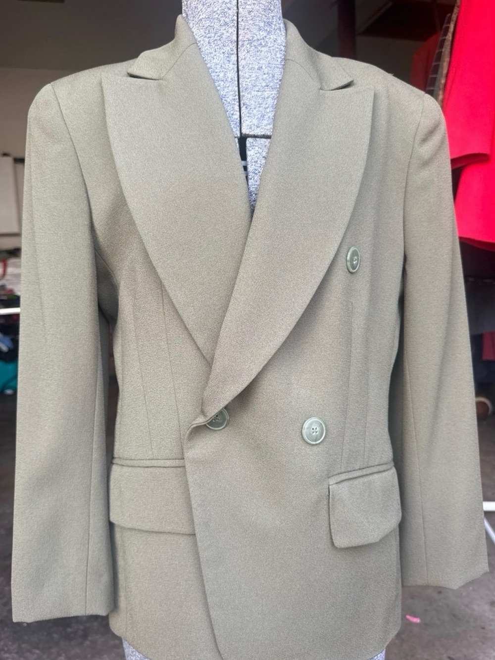Jones New York Olive Green Double-Breasted Blazer